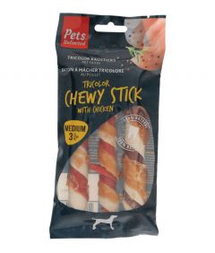 Pets Unlimited Tricolor Chewy Stick with Chicken Medium Dog Treats 3pcs
